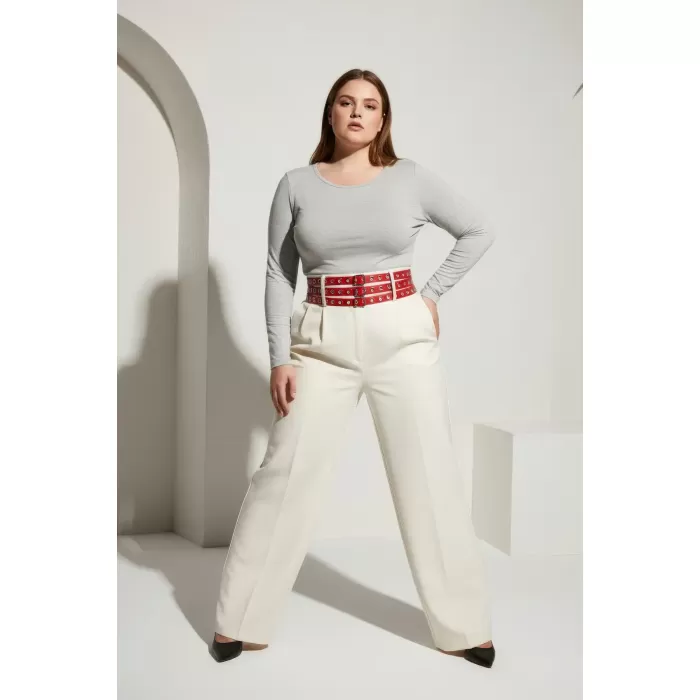 Büyük Beden Kırmızı Kadın Kemer Kalın Çoklu Tokalı Deri Bel Aksesuarı - APFT641