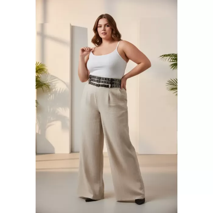 Büyük Beden Siyah Kadın Kemer Kalın Korse Stil Zımba Detaylı - APFT641