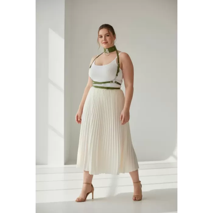 Büyük Beden Haki Kadın Kemer Korse Tarzı Halka Detaylı - APFT644