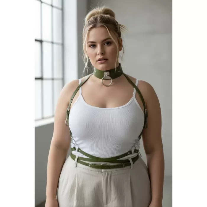 Büyük Beden Haki Kadın Kemer Korse Tarzı Halka Detaylı - APFT644
