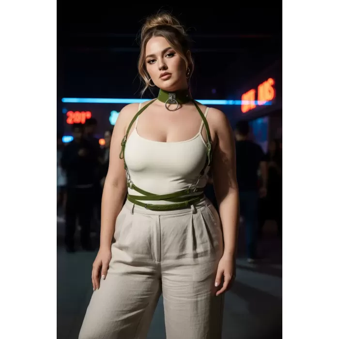 Büyük Beden Haki Kadın Kemer Korse Tarzı Halka Detaylı - APFT644