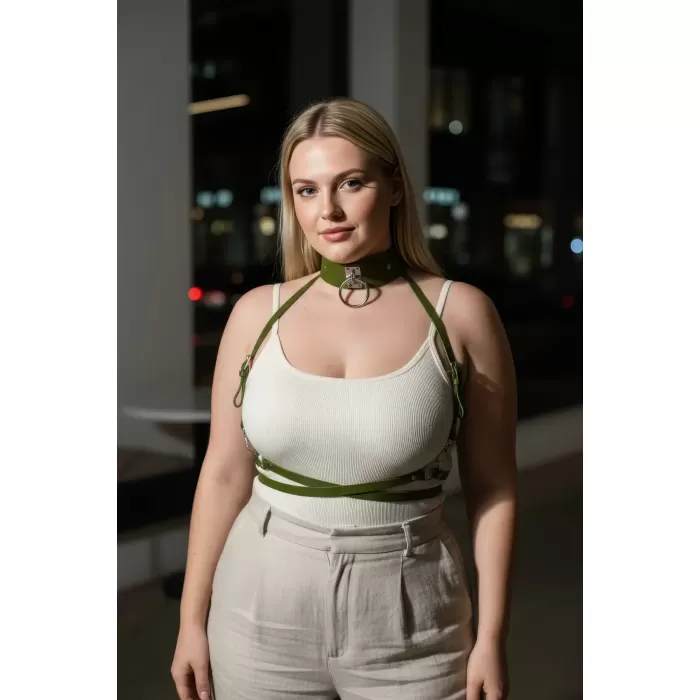 Büyük Beden Haki Kadın Kemer Korse Tarzı Halka Detaylı - APFT644