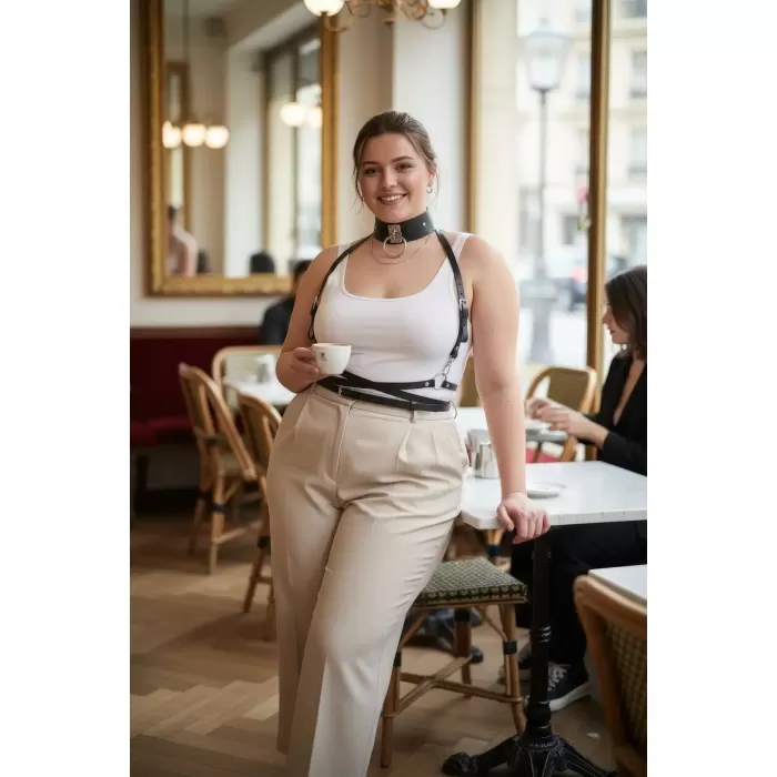 Büyük Beden Siyah Kadın Kemer Deri Harness Vücut Aksesuarı - APFT644