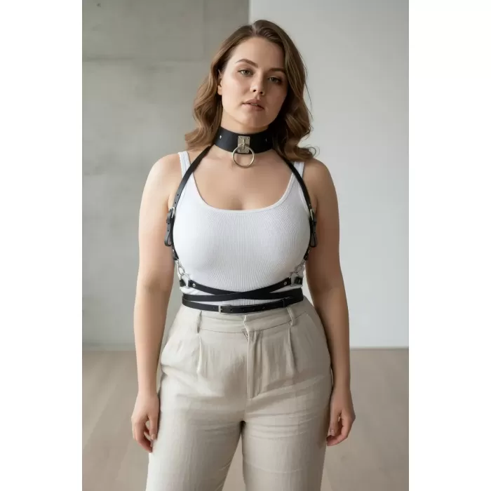 Büyük Beden Siyah Kadın Kemer Deri Harness Vücut Aksesuarı - APFT644