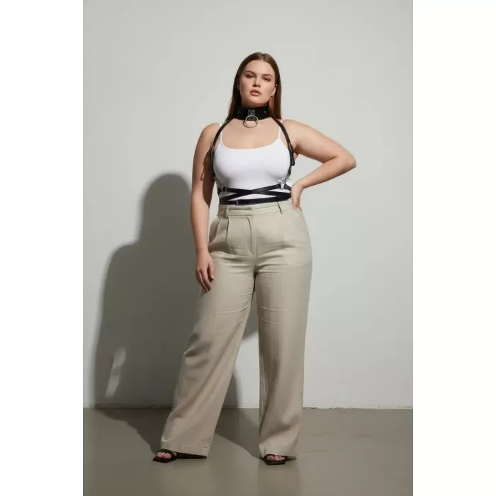 Büyük Beden Siyah Kadın Kemer Deri Harness Vücut Aksesuarı - APFT644