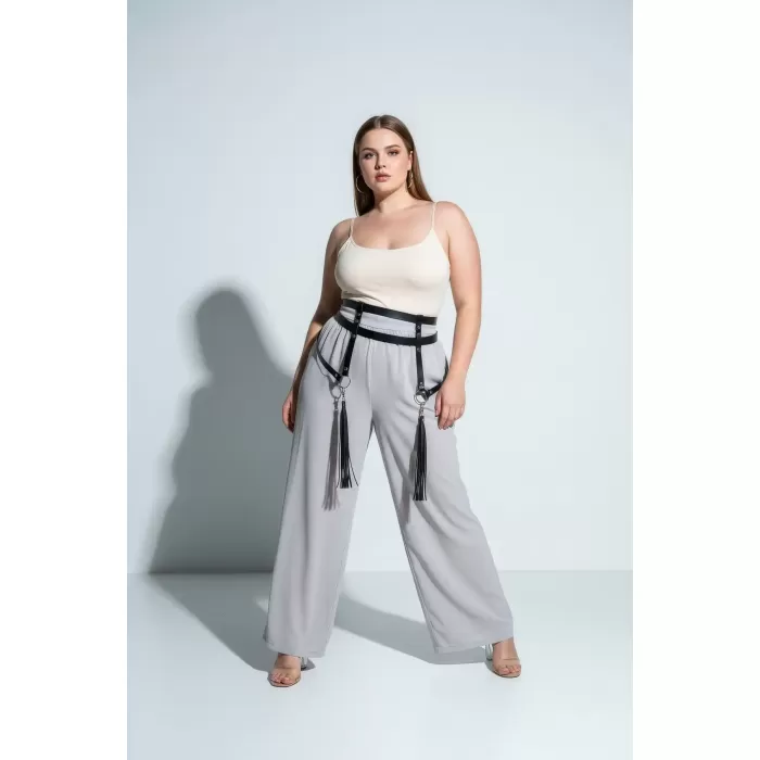 Büyük Beden Siyah Kadın Kemer Jartiyer Tarzı Püskül Detaylı Vücut Aksesuarı - APFT645