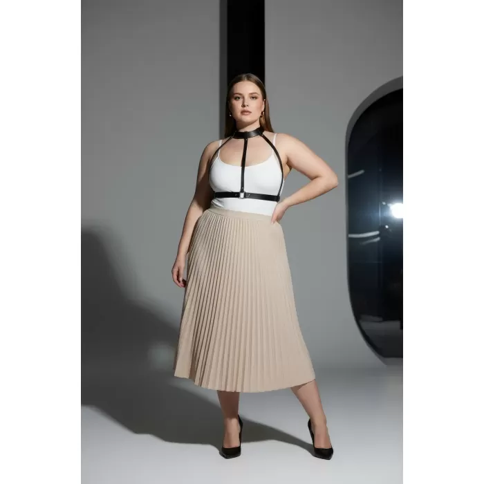 Büyük Beden Siyah Kadın Kemer Ayarlanabilir Deri Vücut Harness Aksesuarı - APFT653