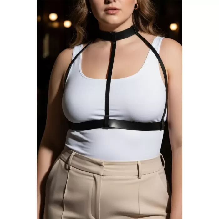 Büyük Beden Siyah Kadın Kemer Ayarlanabilir Deri Vücut Harness Aksesuarı - APFT653