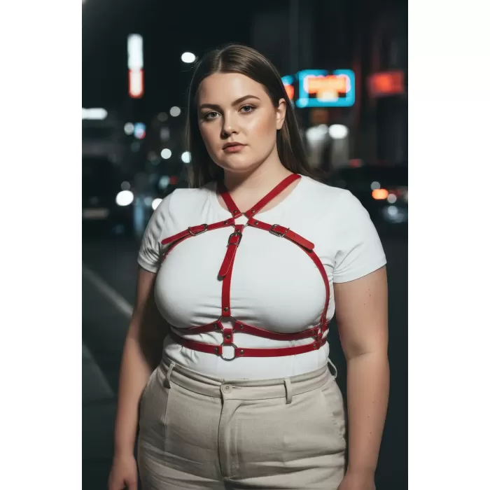 Büyük Beden Kırmızı Kadın Kemer Korse Detaylı Deri Vücut Aksesuarı - APFT728