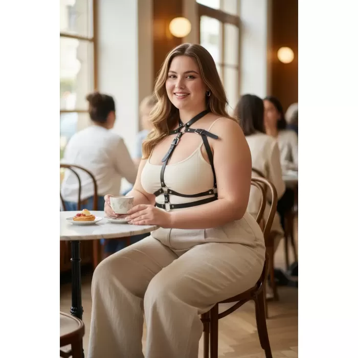 Büyük Beden Siyah Kadın Deri Kemer Harness Stil Kombin Tamamlayıcı - APFT728