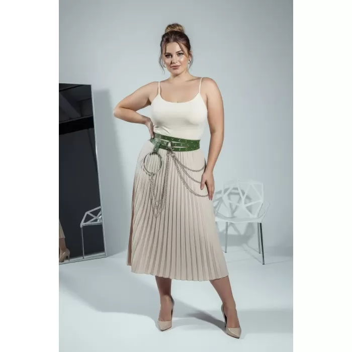 Büyük Beden Yeşil Kadın Kemer Zincir Detaylı Kalın Model - APFT731