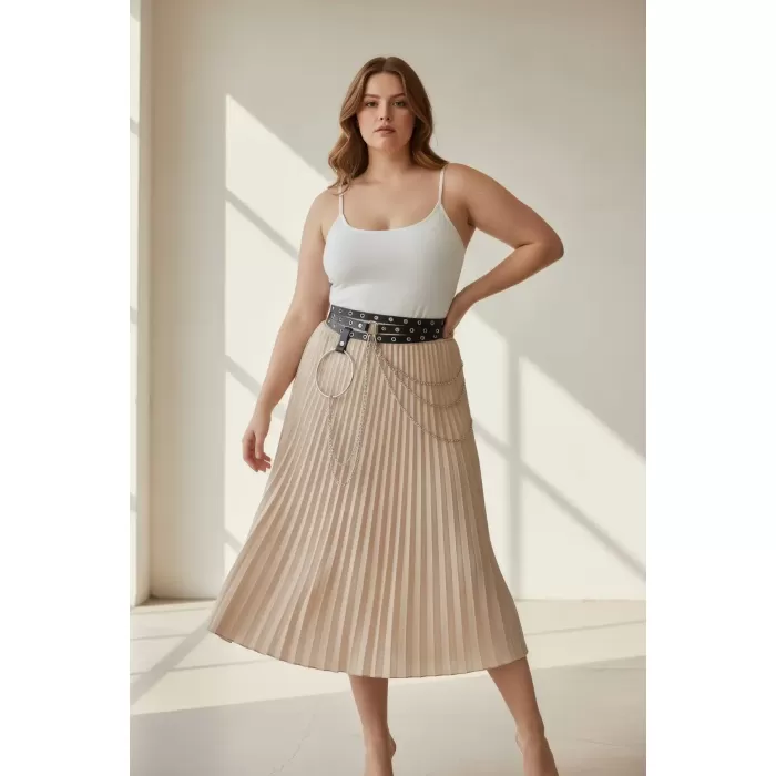 Büyük Beden Siyah Kadın Kemer Zincir ve Halka Detaylı Kombin Tamamlayıcı - APFT731