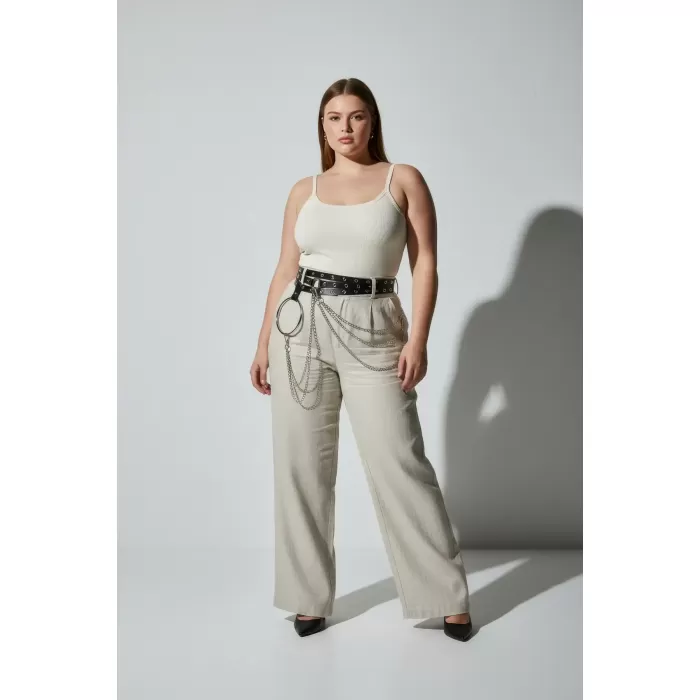 Büyük Beden Siyah Kadın Kemer Zincir ve Halka Detaylı Kombin Tamamlayıcı - APFT731