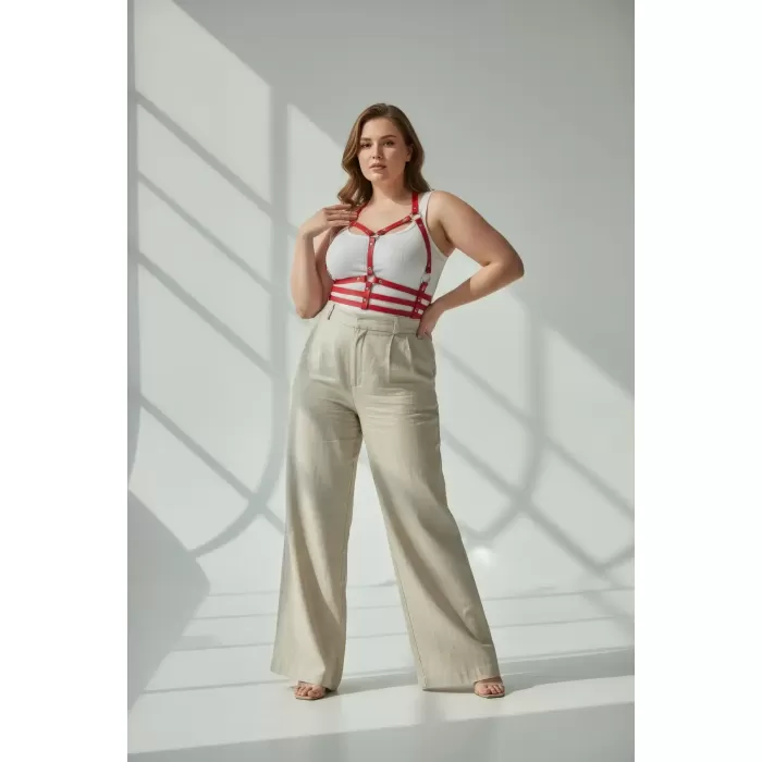 Büyük Beden Kırmızı Kadın Kemer Deri Harness Korse Tarzı Vücut Aksesuarı - APFT760