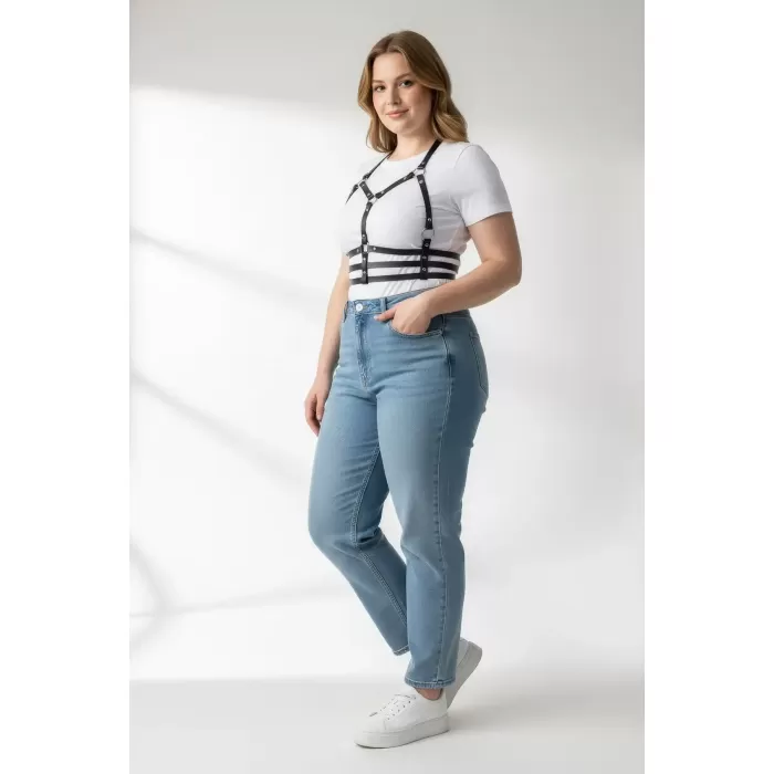 Büyük Beden Siyah Kadın Kemer Deri Harness Metal Detaylı - APFT760