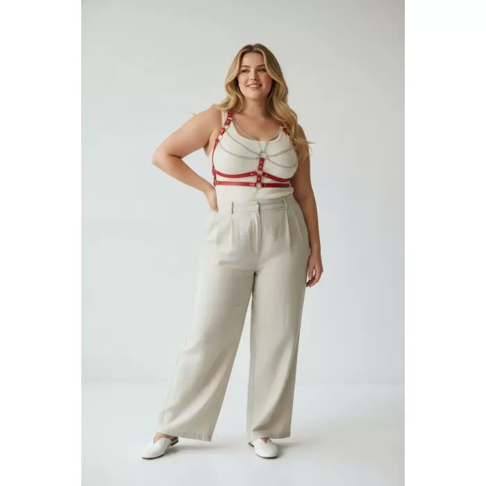 Büyük Beden Kırmızı Kadın Kemer Zincir Detaylı Deri Vücut Aksesuarı - APFT808