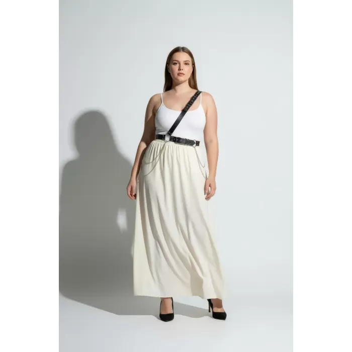 Büyük Beden Siyah Kadın Kemer Zincir Detaylı Body Harness Stil Vücut Aksesuarı - APFT813