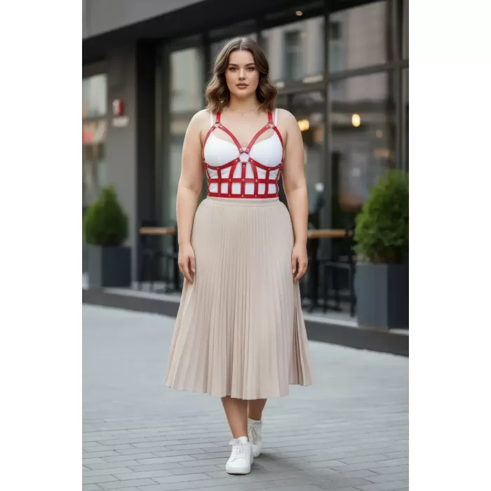 Büyük Beden Kırmızı Kadın Kemer Korse Tarzı Deri Vücut Aksesuarı - APFT819