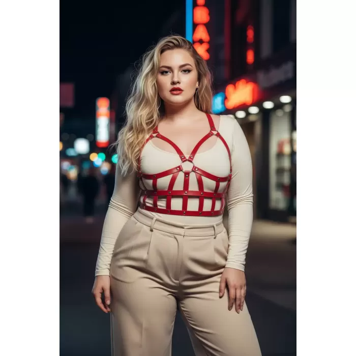 Büyük Beden Kırmızı Kadın Kemer Korse Tarzı Deri Vücut Aksesuarı - APFT819