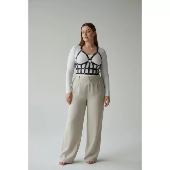 Büyük Beden Siyah Kadın Kemer Deri Vücut Harness Kombin Tamamlayıcı - APFT819