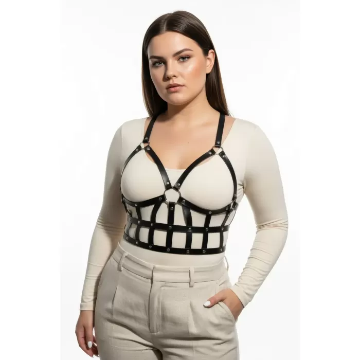 Büyük Beden Siyah Kadın Kemer Deri Vücut Harness Kombin Tamamlayıcı - APFT819