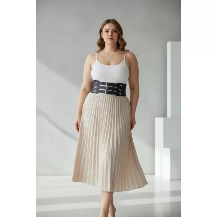 Büyük Beden Siyah Kadın Kemer Çoklu Tokalı Geniş Korsaj Model - APFT827