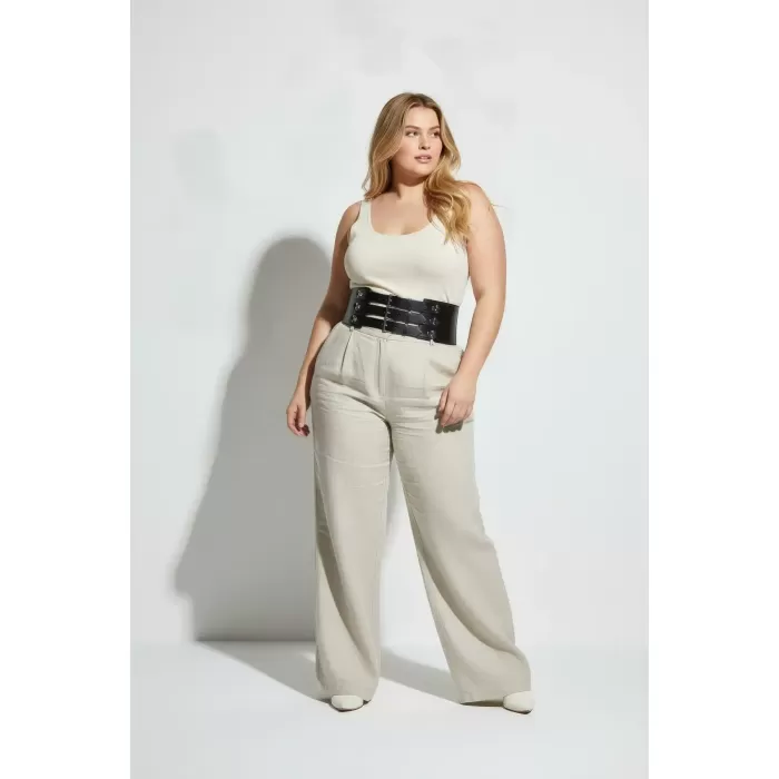 Büyük Beden Siyah Kadın Kemer Çoklu Tokalı Geniş Korsaj Model - APFT827