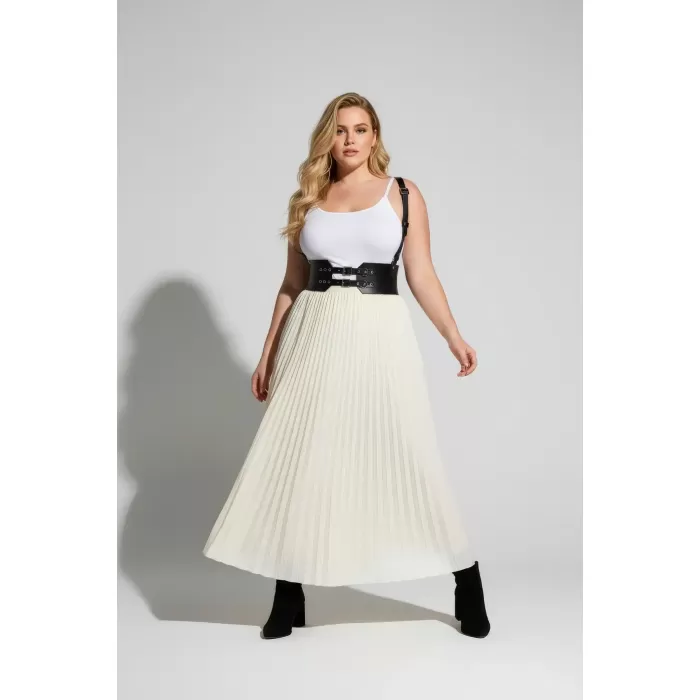 Büyük Beden Siyah Kadın Deri Kemer Geniş Korse Görünümlü Omuz Askılı - APFT853