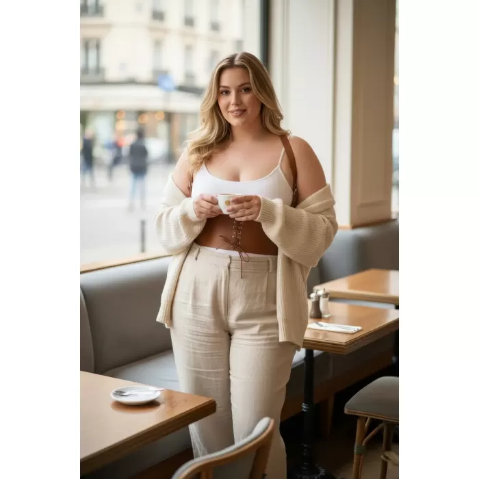 Büyük Beden Taba Kadın Deri Kemer Omuz Askılı Bağcıklı Korse Tasarım - APFT855