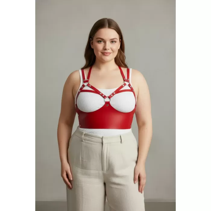 Büyük Beden Kırmızı Kadın Kemer Şık Deri Vücut Aksesuarı - APFT872