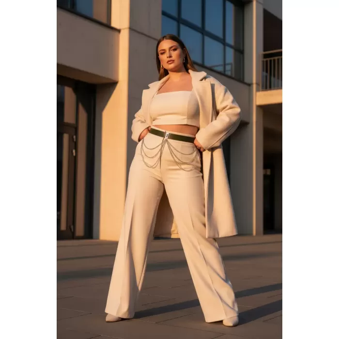 Büyük Beden Haki Kadın Deri Kemer Zincir Detaylı Kombin Tamamlayıcı - APFT904