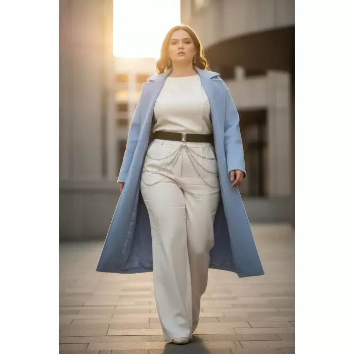 Büyük Beden Haki Kadın Deri Kemer Zincir Detaylı Kombin Tamamlayıcı - APFT904