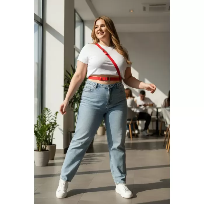 Büyük Beden Kırmızı Kadın Kemer Klasik Tokalı Şık Kombin Tamamlayıcı. - APFT917