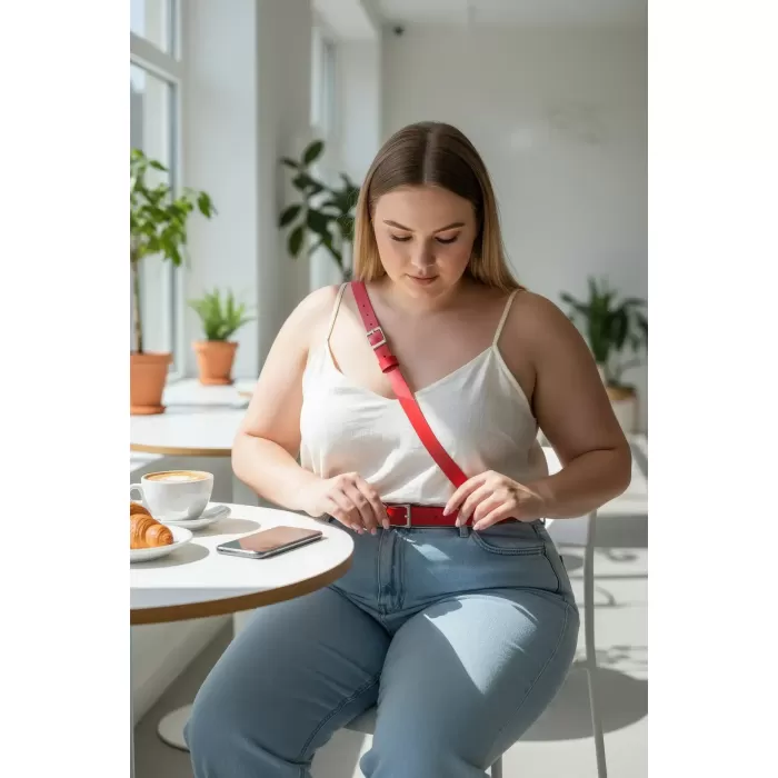 Büyük Beden Kırmızı Kadın Kemer Klasik Tokalı Şık Kombin Tamamlayıcı. - APFT917