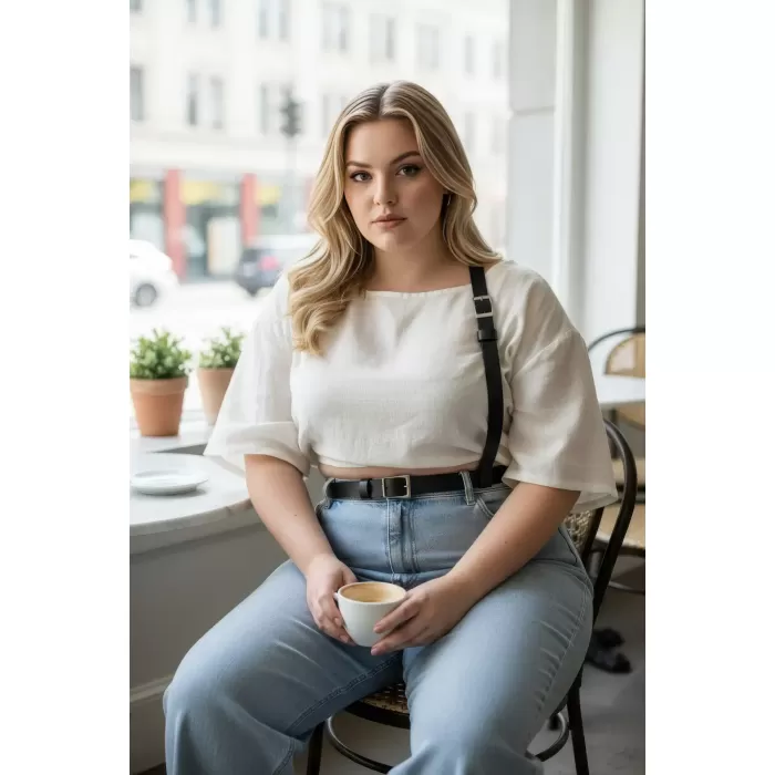 Büyük Beden Siyah Kadın Deri Kemer Vücut Aksesuarı Tarzında Askılı Model - APFT917