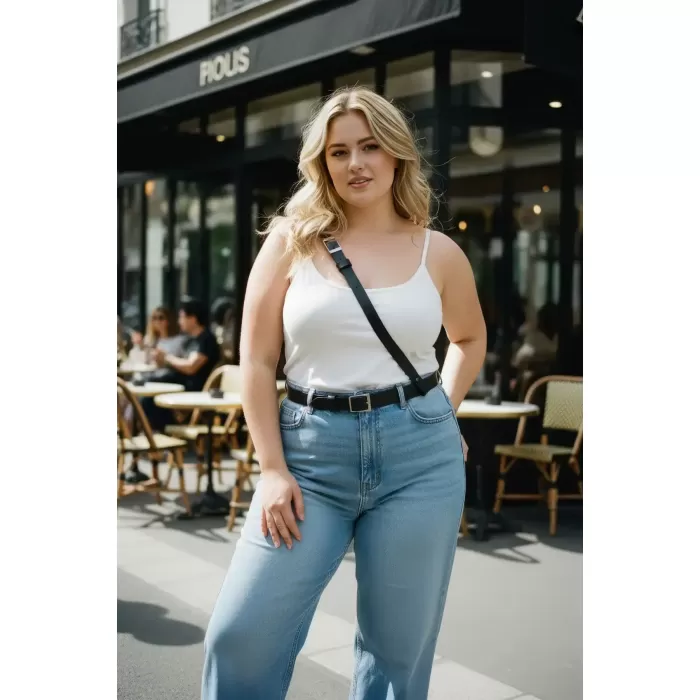 Büyük Beden Siyah Kadın Deri Kemer Vücut Aksesuarı Tarzında Askılı Model - APFT917