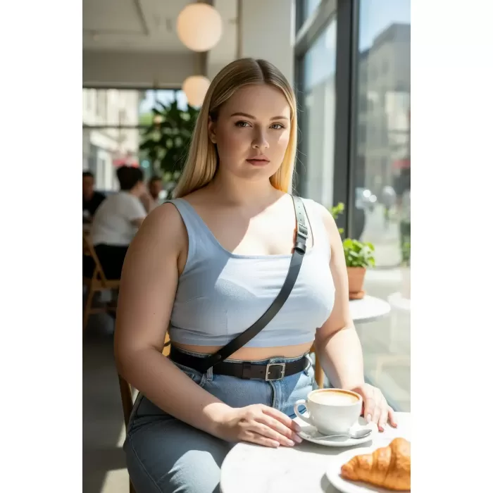 Büyük Beden Siyah Kadın Deri Kemer Vücut Aksesuarı Tarzında Askılı Model - APFT917