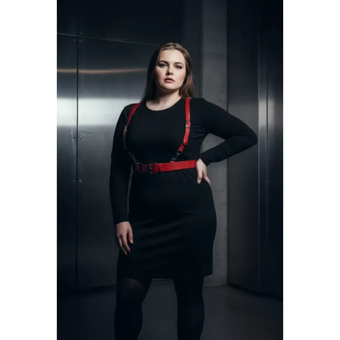 Büyük Beden Kırmızı Kadın Deri Askılı Jartiyer Kemer Kombin Tamamlayıcı - APFT934