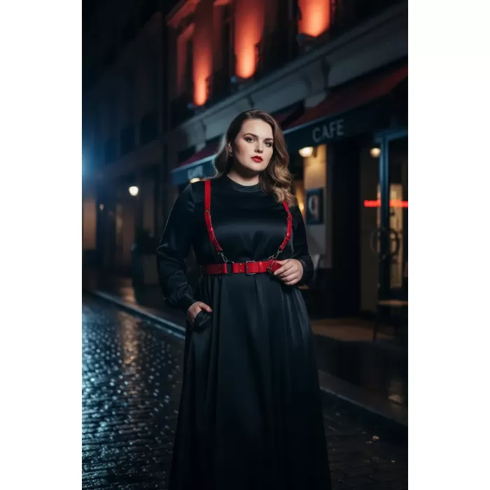 Büyük Beden Kırmızı Kadın Deri Askılı Jartiyer Kemer Kombin Tamamlayıcı - APFT934