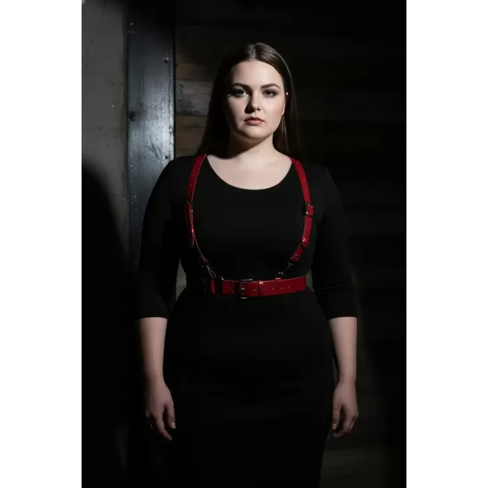 Büyük Beden Kırmızı Kadın Deri Askılı Jartiyer Kemer Kombin Tamamlayıcı - APFT934
