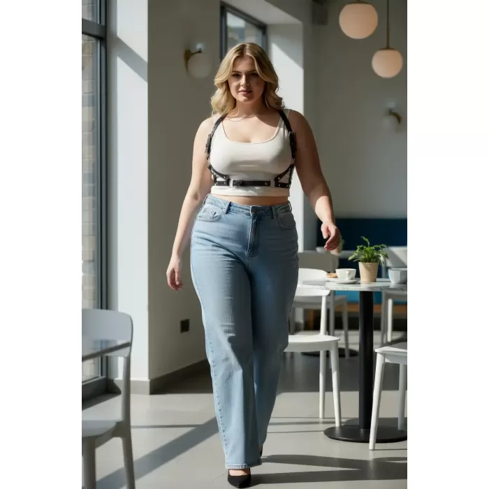 Büyük Beden Siyah Kadın Kemer Deri Harness Vücut Aksesuarı Kombin Tamamlayıcı - APFT938