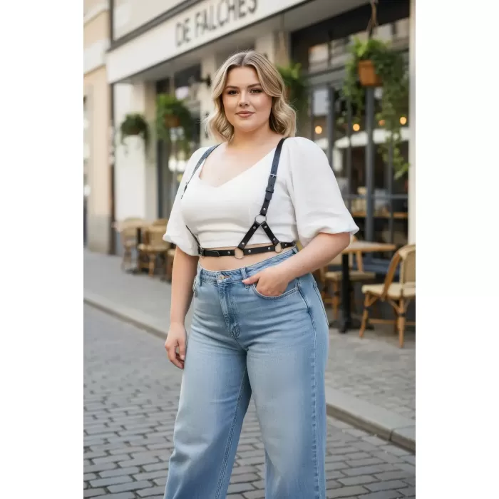 Büyük Beden Siyah Kadın Kemer Deri Harness Vücut Aksesuarı Kombin Tamamlayıcı - APFT938