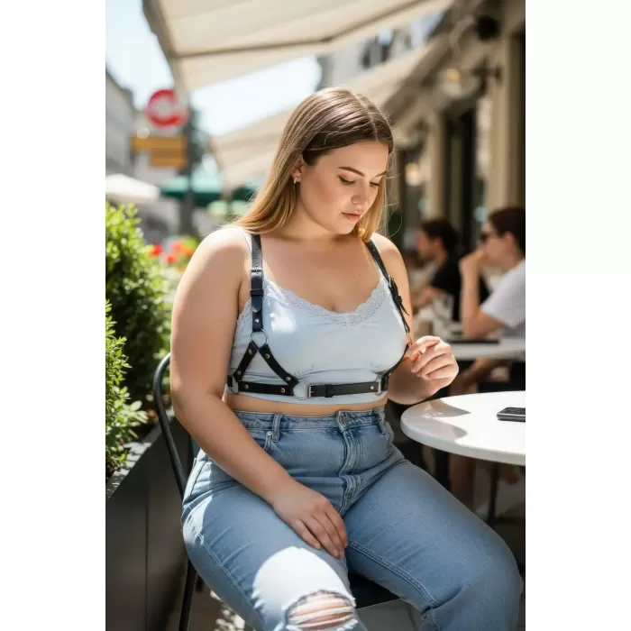 Büyük Beden Siyah Kadın Kemer Deri Harness Vücut Aksesuarı Kombin Tamamlayıcı - APFT938