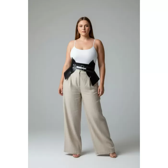 Büyük Beden Siyah Kadın Deri Korse Kemer Kombin Tamamlayıcı - APFT1010