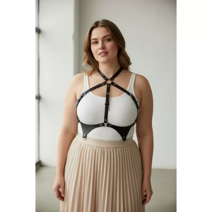 Büyük Beden Siyah Kadın Kemer Deri Vücut Aksesuarı Korse Tarzı Kombin Tamamlayıcı - APFT1110