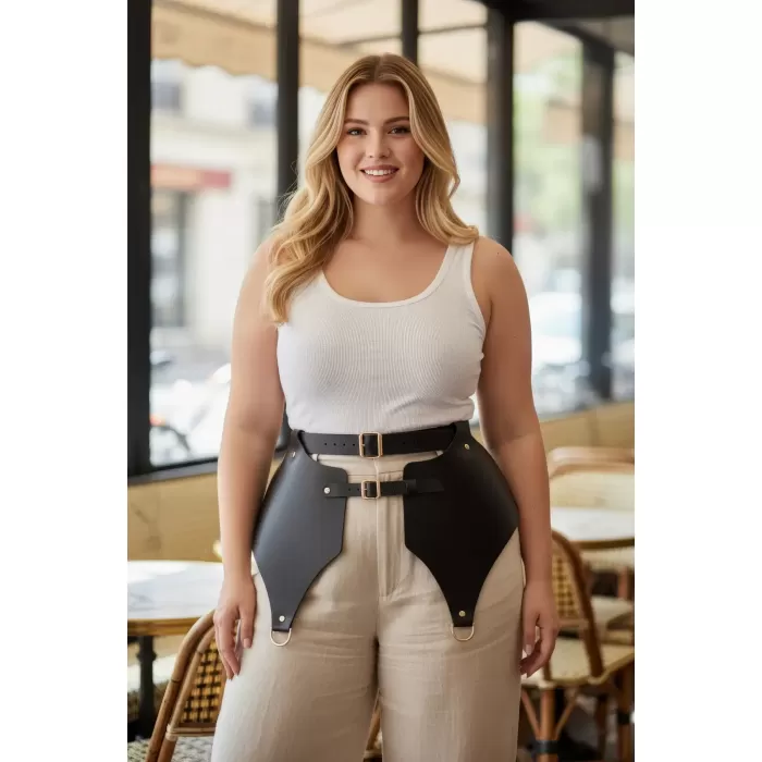 Büyük Beden Siyah Kadın Kemer Korse Tarzı Altın Tokalı Kombin Tamamlayıcı - APFT1119