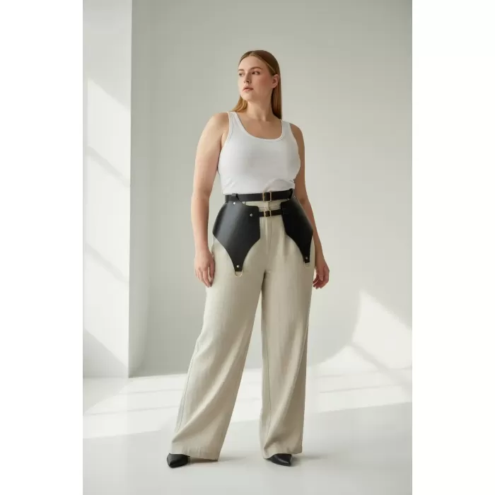 Büyük Beden Siyah Kadın Kemer Korse Tarzı Altın Tokalı Kombin Tamamlayıcı - APFT1119