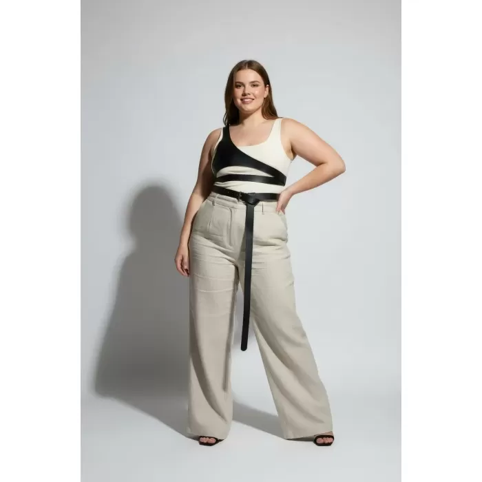 Büyük Beden Siyah Kadın Kemer Harness Detaylı Vücut Aksesuarı - APFT1120