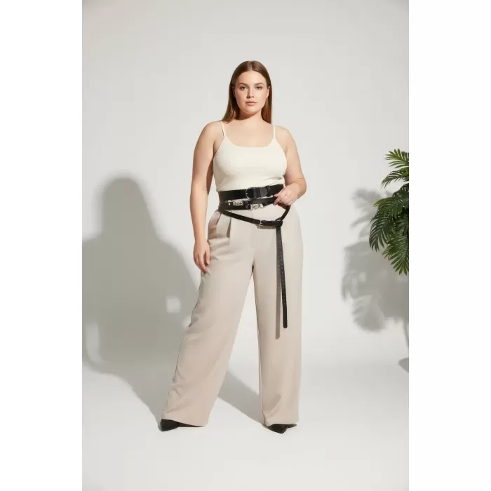 Büyük Beden Siyah Kadın Kemer Korse Görünümlü Çok Katmanlı Tokalı - APFT1129