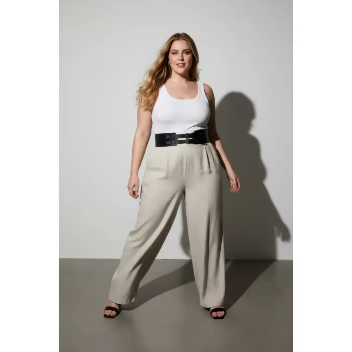 Büyük Beden Siyah Kadın Kemer Kalın Formda Çift Tokalı Zımba Detaylı - APFT1203